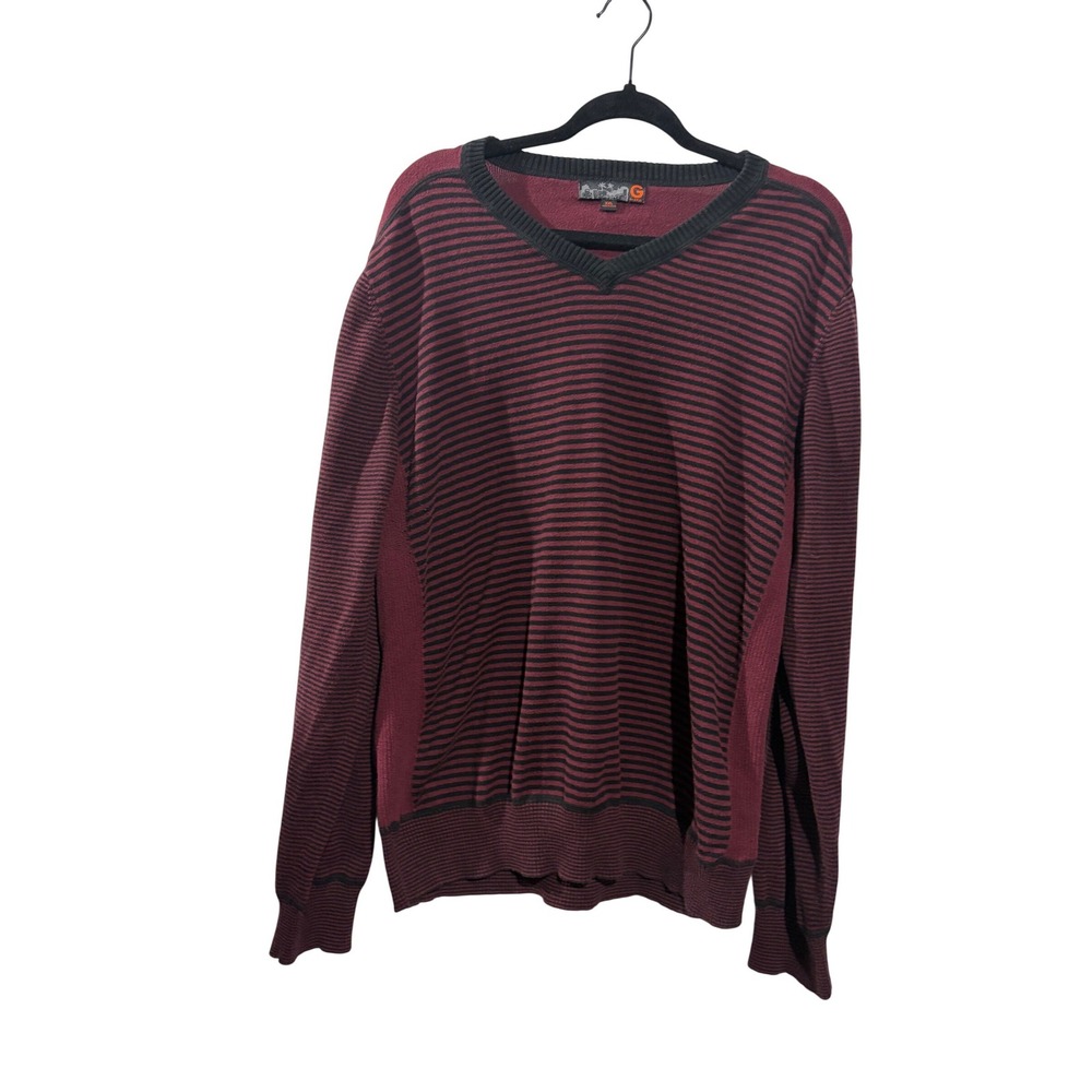 G by GUESS Mens Burgundy Black‎ Striped V-Neck Knit Sweater XXL Z53R0600000